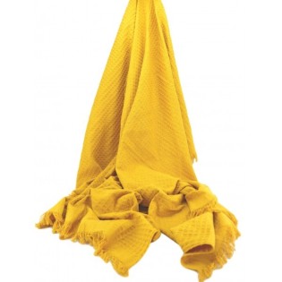 Cotton Waffle Throw in Mustard