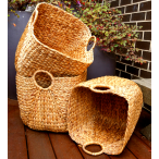 Vegan Friendly Water Hyacinth Natural Square Storage Baskets in a Set of 3