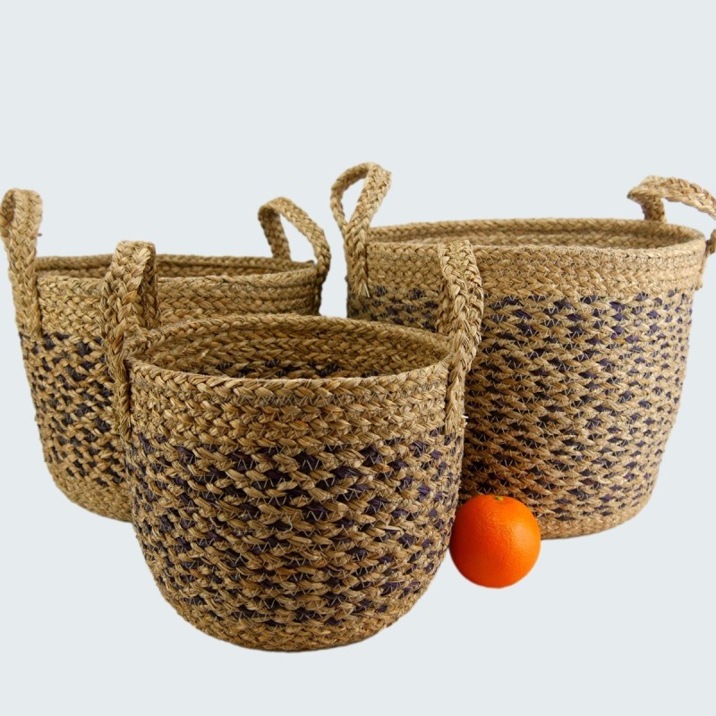 Vegan Friendly Medium Round Seagrass Baskets Set of 3