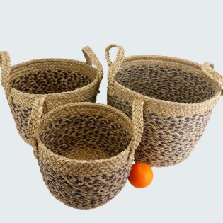 Vegan Friendly Medium Round Seagrass Baskets Set of 3