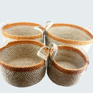 "NEW" Vegan Friendly Large Round Seagrass Baskets Set of 4