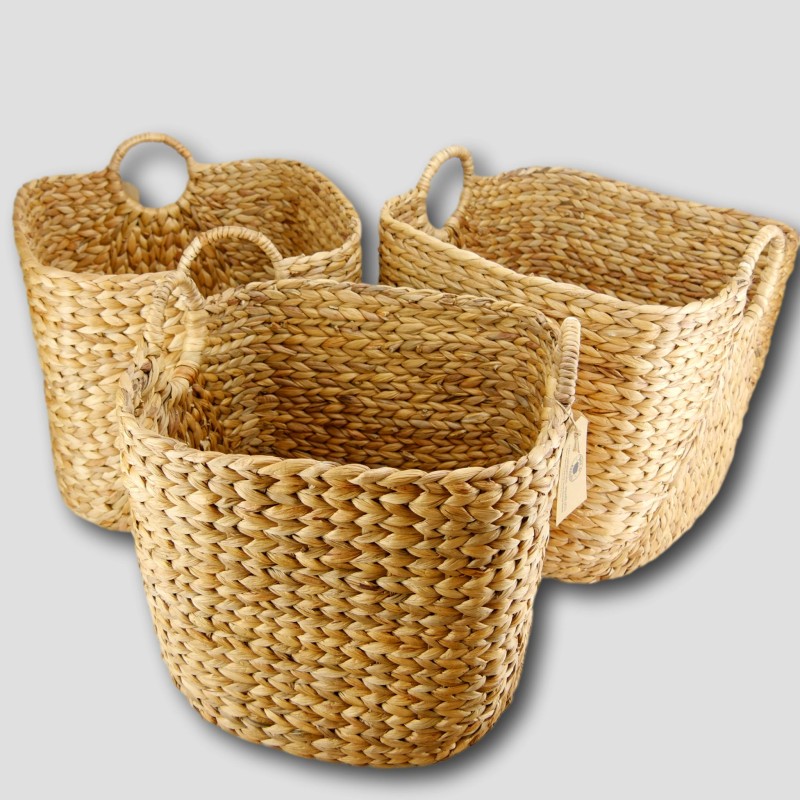 Vegan Friendly Water Hyacinth Natural Square Storage Baskets in a Set of 3