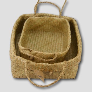 Vegan Friendly Flat Seagrass Baskets with Handles Set of 2