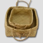 Vegan Friendly Flat Seagrass Baskets with Handles Set of 2