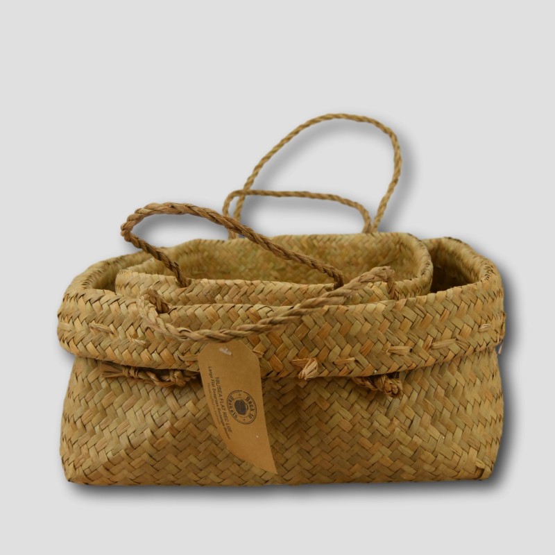 Vegan Friendly Flat Seagrass Baskets with Handles Set of 2