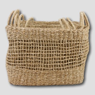 Vegan Friendly Seagrass Open Weave Square Baskets in a Set of 5