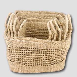 Vegan Friendly Seagrass Open Weave Square Baskets in a Set of 5