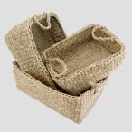 Vegan Friendly Rectangle Seagrass Basket with Handles Set of 3