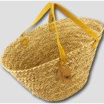 Large Flat Seagrass Basket with Short Leather Handles