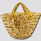 Large Flat Seagrass Basket with Short Leather Handles