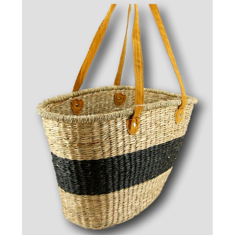 Leather Handle Oval Market Basket