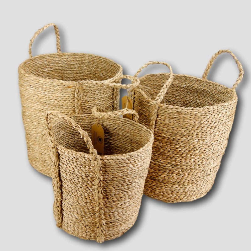 Vegan Friendly Seagrass Cylinder Seagrass Baskets in a Set of 3