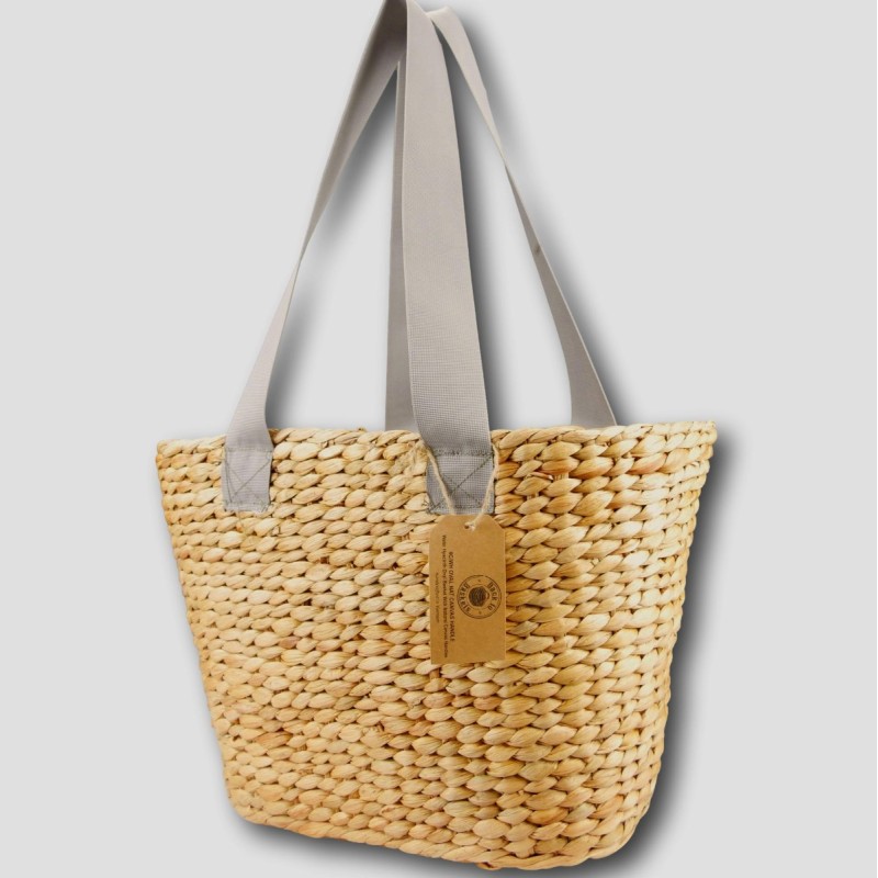 Water Hyacinth Large Oval Basket with Platinum Canvas Handles