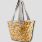 Water Hyacinth Large Oval Basket with Platinum Canvas Handles