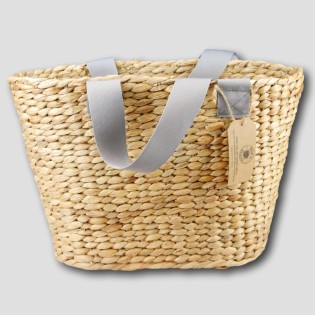 Water Hyacinth Large Oval Basket with Platinum Canvas Handles