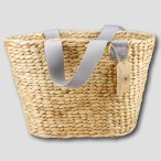 Water Hyacinth Large Oval Basket with Platinum Canvas Handles