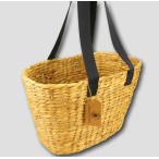Water Hyacinth Large Oval Basket with Navy Canvas Handles