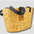 Water Hyacinth Large Oval Basket with Navy Canvas Handles