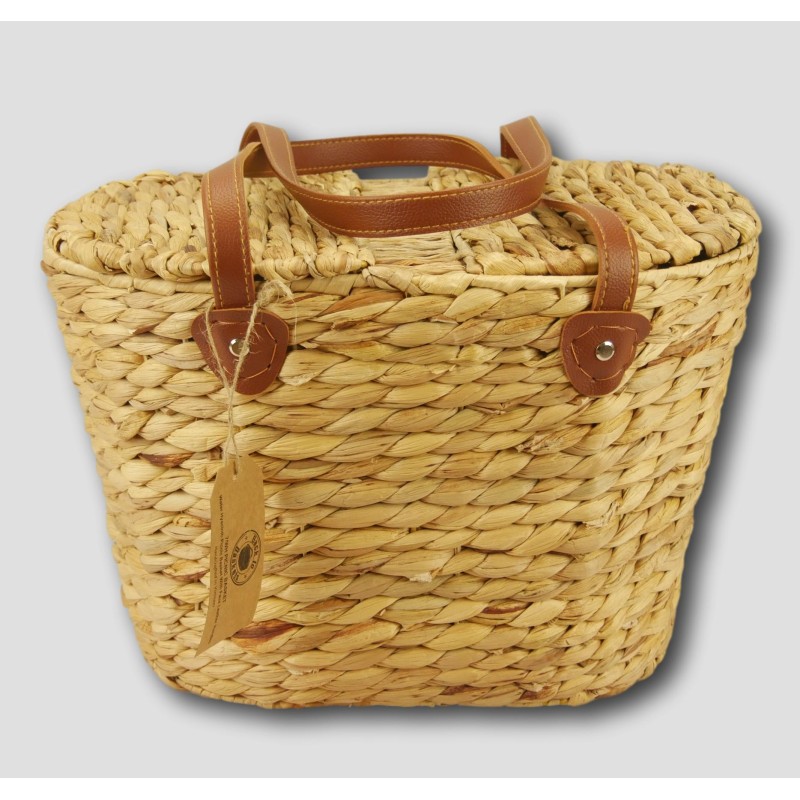Water Hyacinth Picnic Basket with Faux Leather Handles