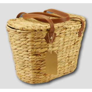 Water Hyacinth Picnic Basket with Faux Leather Handles