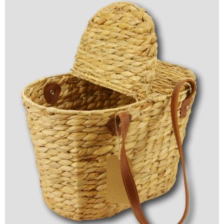 Water Hyacinth Picnic Basket with Faux Leather Handles