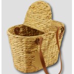 Water Hyacinth Picnic Basket with Faux Leather Handles