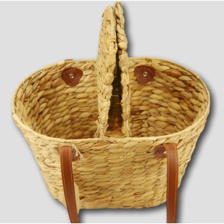 Water Hyacinth Picnic Basket with Faux Leather Handles