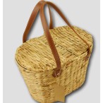 Water Hyacinth Picnic Basket with Faux Leather Handles