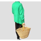 Large Flat Seagrass Basket with Short Leather Handles