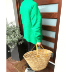 Large Flat Seagrass Basket with Short Leather Handles