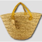 Large Flat Seagrass Basket with Short Leather Handles