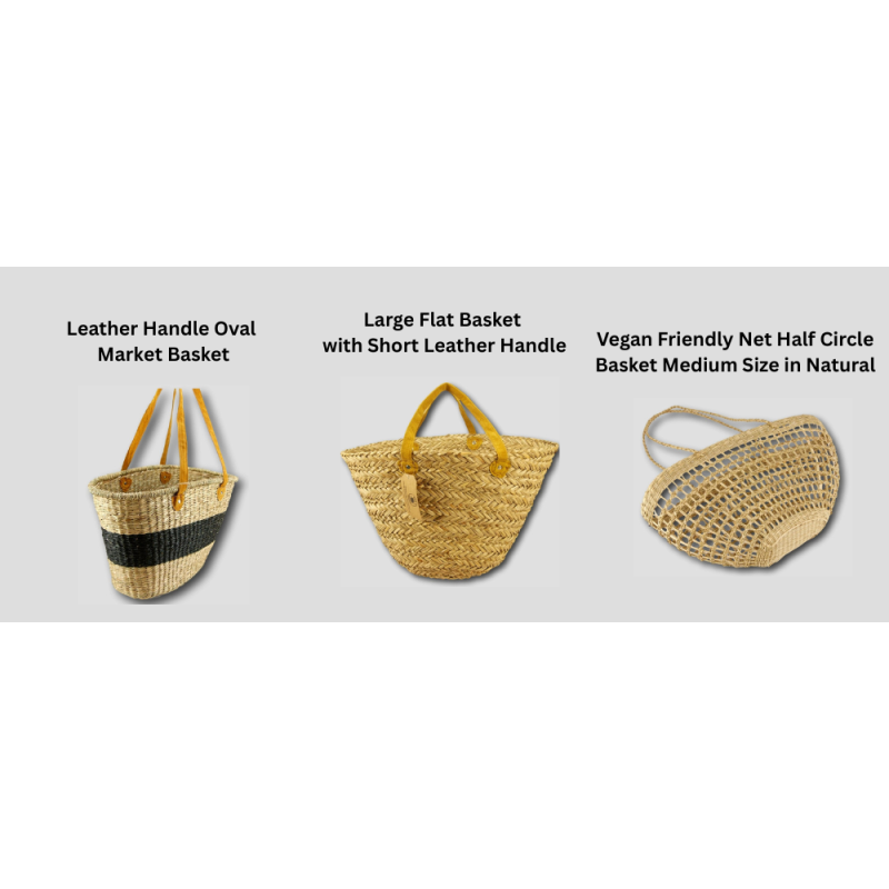 BUNDLE 2 - Eco-Friendly Basket Bundle – Leather Handle Oval, Flat Seagrass & Vegan Net Bag