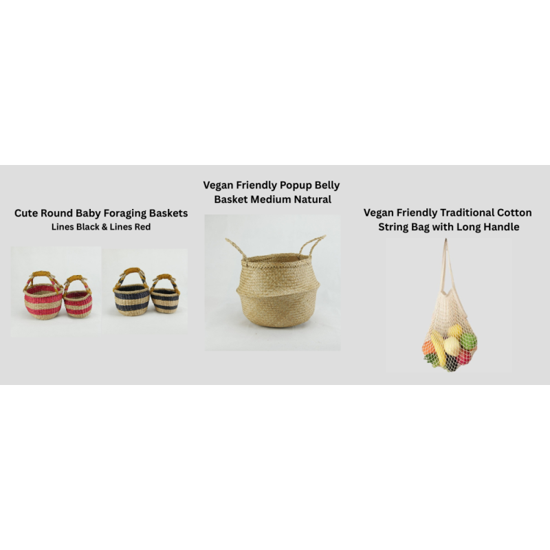 BUNDLE 4 - Eco-Friendly Baby & Everyday Basket Bundle – Round Foraging, Popup Belly & Cotton String Bag